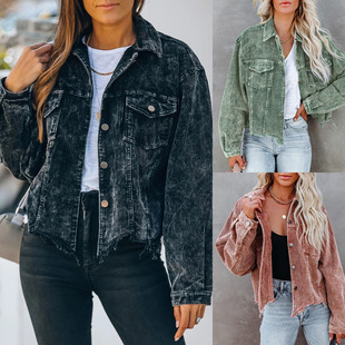 Loose corduroy for an old jacket宽松灯芯绒做旧长袖外套夹克女