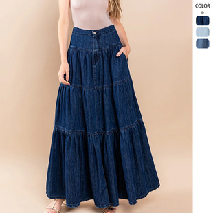 for 度假蛋糕长裙百搭牛仔半身裙Cowboy skirt length women half