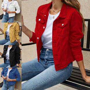 Denim jacket with long sleeves秋冬外贸新款牛仔外套长袖夹克女