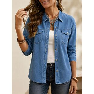 Women's denim long sleeved jacket 女式牛仔长袖外套宽松衬衫潮