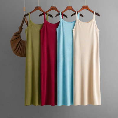 宽松纯色吊带针织连衣裙女