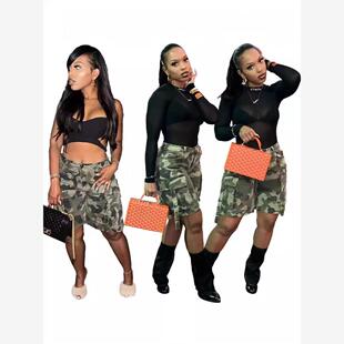 pants夏季 女装 街头短裤 Camouflage 五分裤 quarter 迷彩工装 cargo