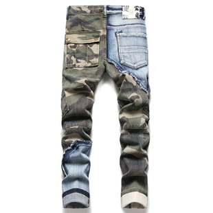 Jeans slim stretch camo pants 街头牛仔裤修身弹力迷彩小脚裤潮
