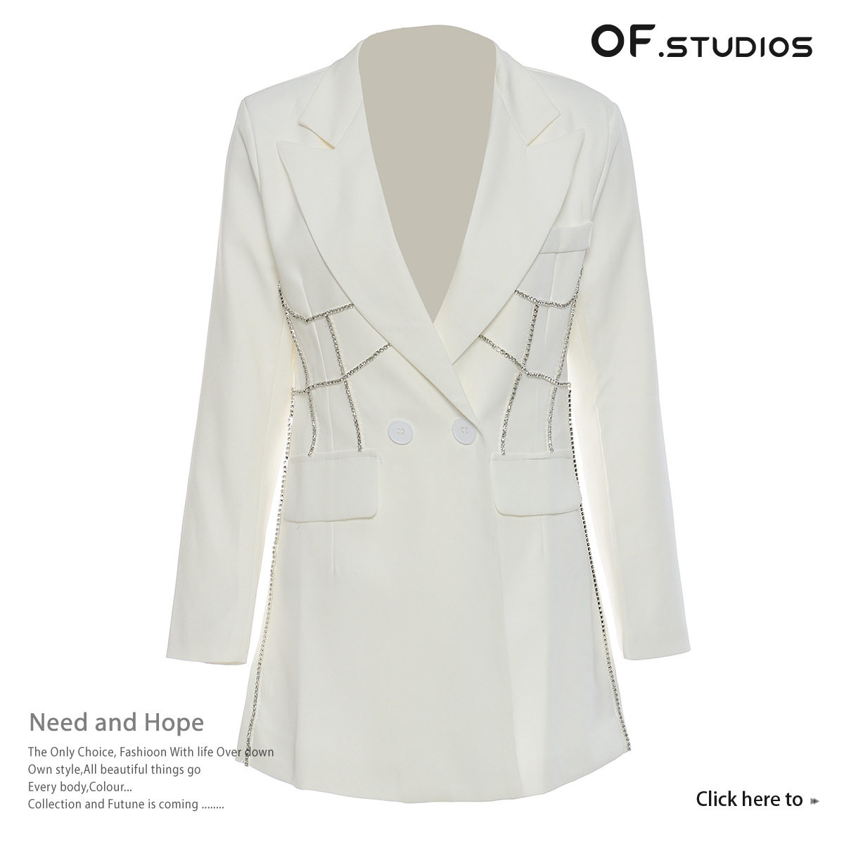 Mid-length suit jacket韩版个性小众重工腰部钉钻中长款西装外套