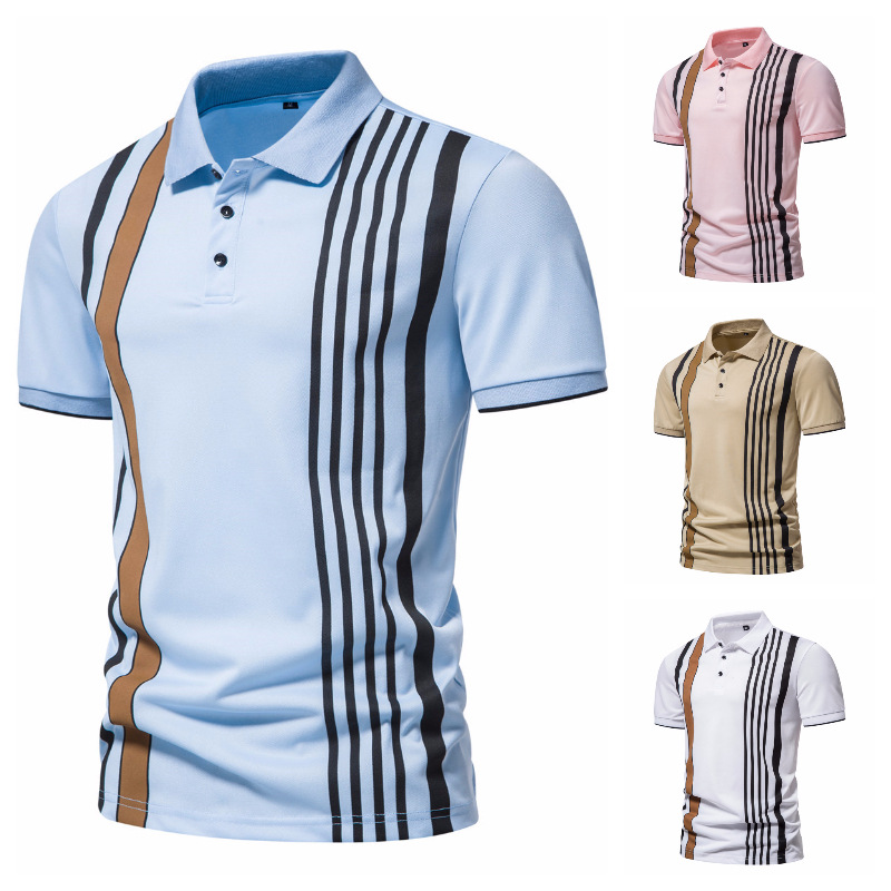 英伦商务翻领条纹短袖POLO衫男Striped short-sleeved POLO shirt