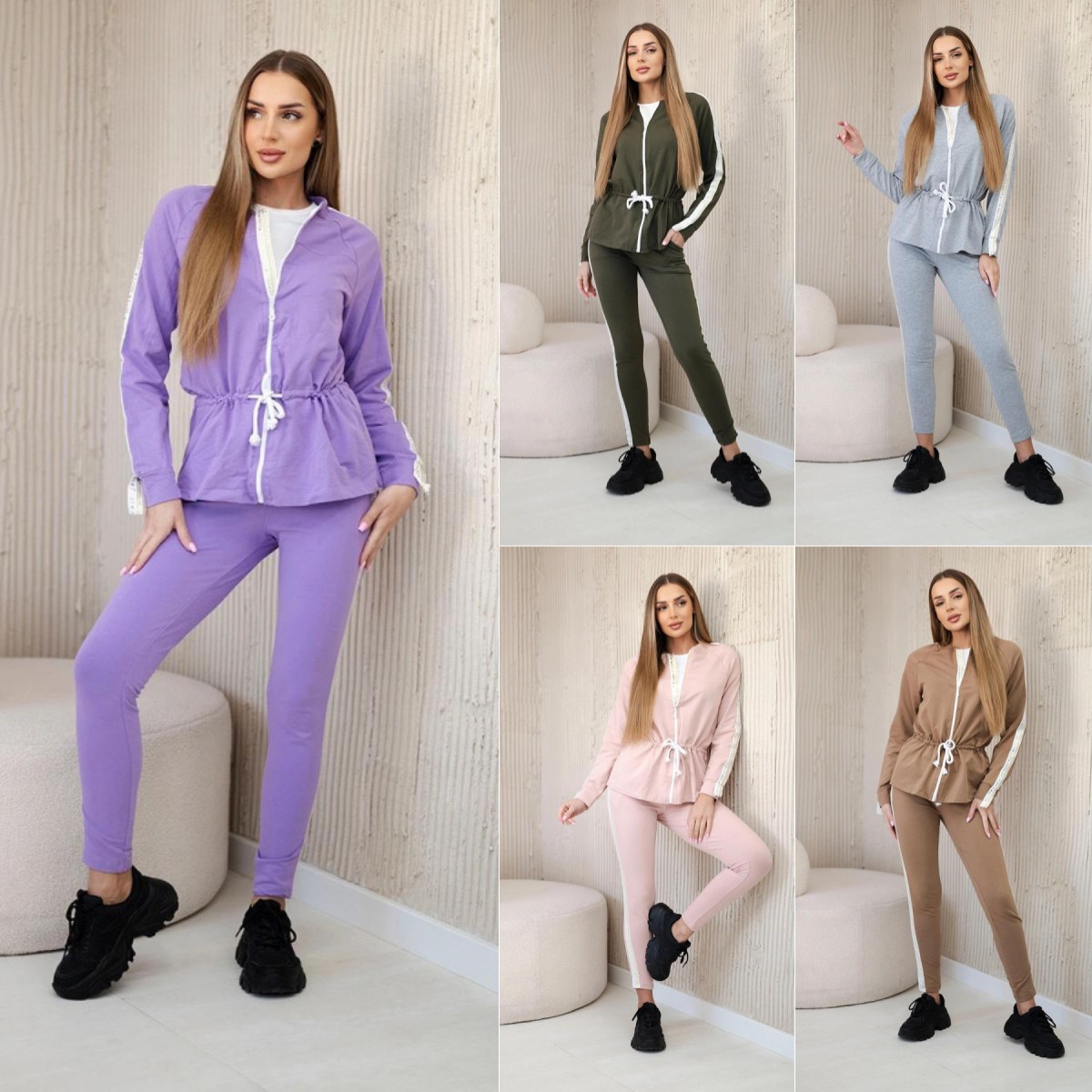 修身长袖上衣运动裤套装