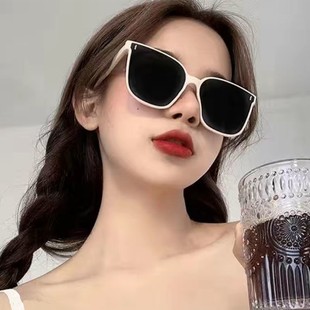 2024新款 潮大框太陽鏡大臉防紫外線海邊男 奶白色墨鏡女夏圓臉韓版