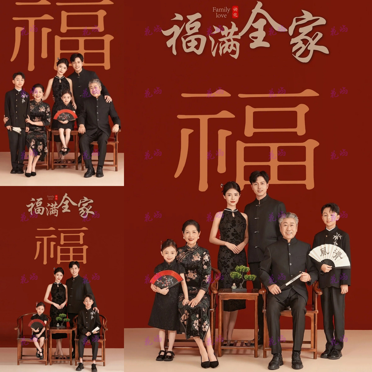 复古中式国风旗袍一家六口全家福