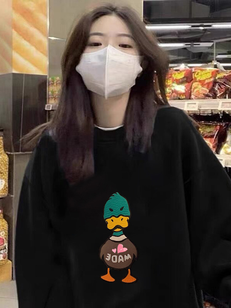 2023 올해 여성 봄 가을 탑을위한 새로운 인기 미국 힙합 트렌디 브랜드 스트리트 블랙 라운드 넥 벨벳 스웨트 셔츠