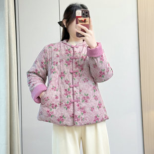 新中式复古盘扣碎花棉衣女2025冬季新款宽松加厚棉服外套保暖棉袄