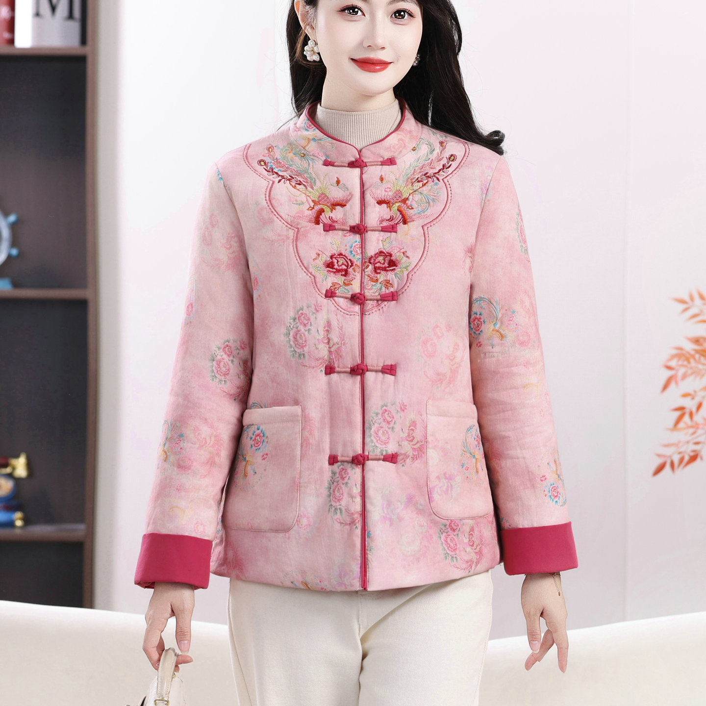 新中式国风盘扣提花棉服女