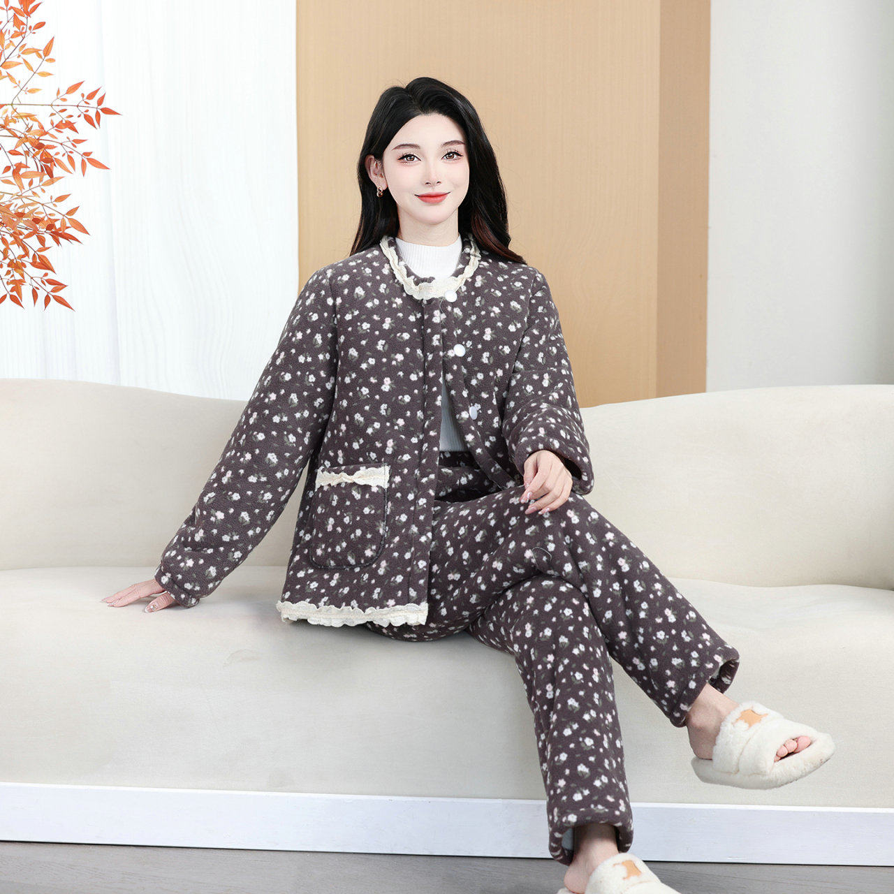 韩版碎花棉服女2025冬季新款加绒加厚蕾丝边保暖棉衣可外穿家居服,女装/女士精品,棉衣/棉服,淘宝优惠券,粉丝福利购,淘宝优惠卷