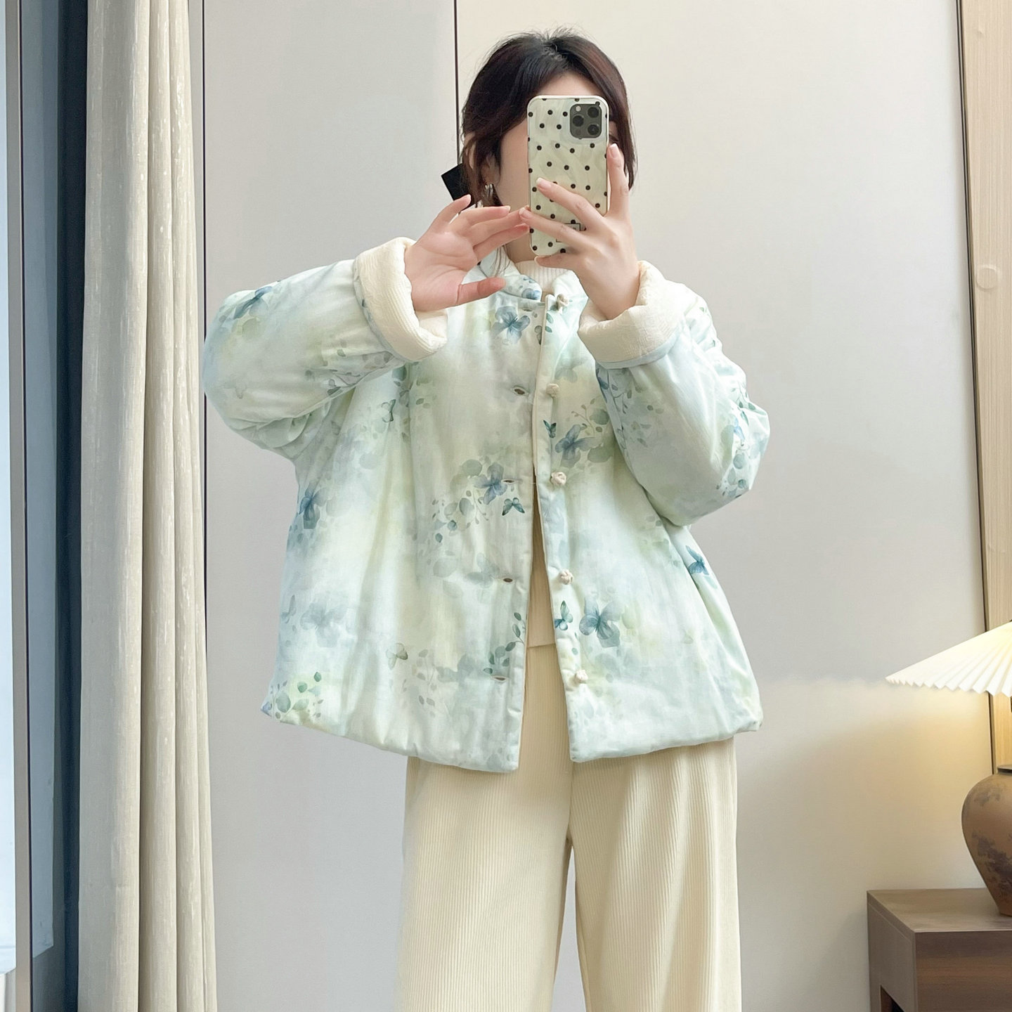 新中式国风棉麻印花双面穿棉服