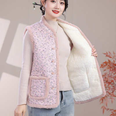 新中式国风复古碎花仿鹿皮绒马甲