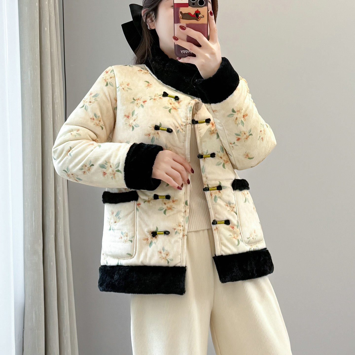 新中式国风复古盘扣碎花加绒棉袄女2025冬季加厚保暖毛领棉服外套,女装/女士精品,棉衣/棉服,淘宝优惠券,粉丝福利购,淘宝优惠卷