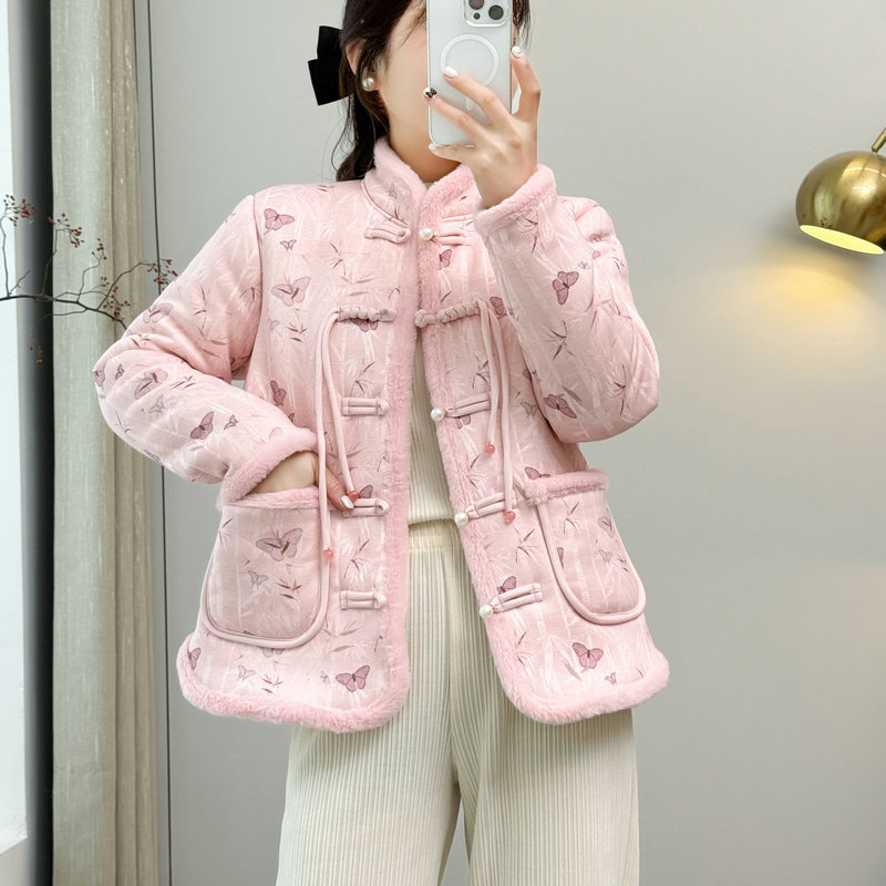 新中式复古中国风加绒加厚花棉袄