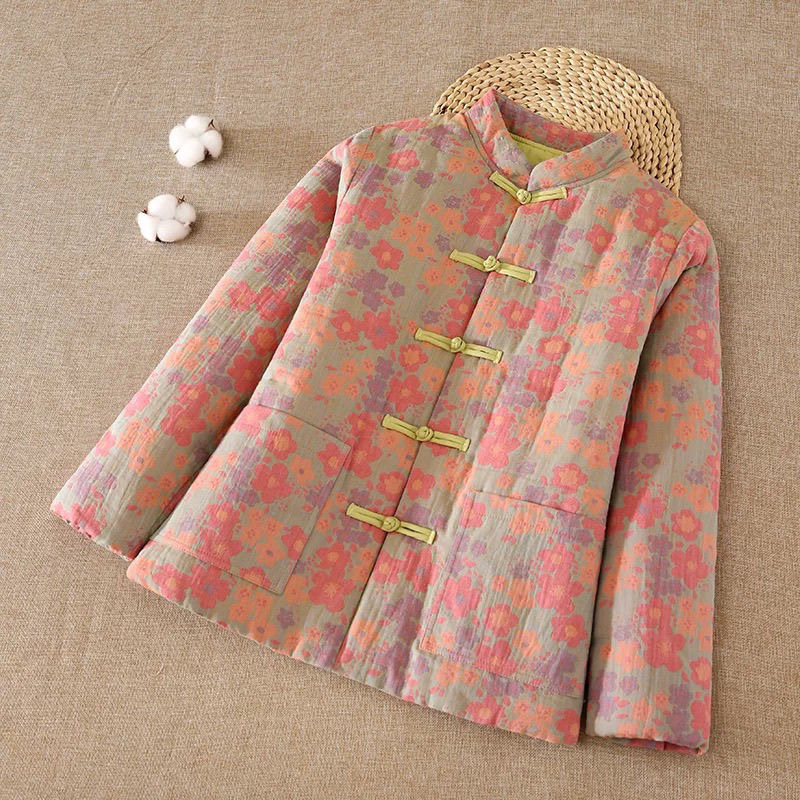 新中式复古盘扣碎花棉服