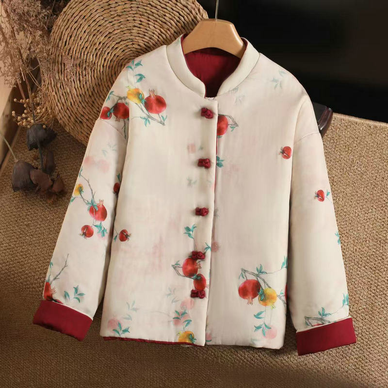 新中式国风石榴印花双面穿棉服