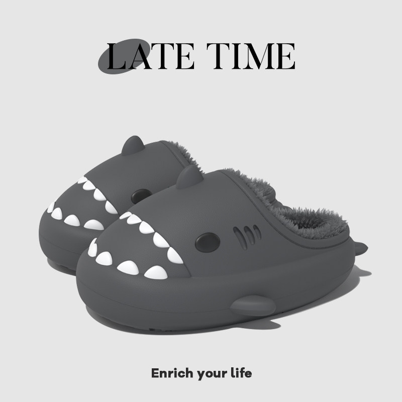 鲨鱼棉拖鞋男士秋冬季家用男款