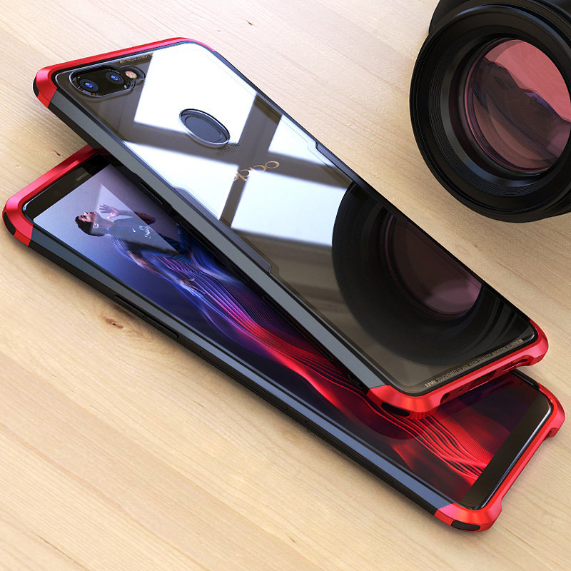 Luphie Nunchaku Airframe Metal Frame Air Barrier Tempered Glass Back Case Cover for OPPO R11s