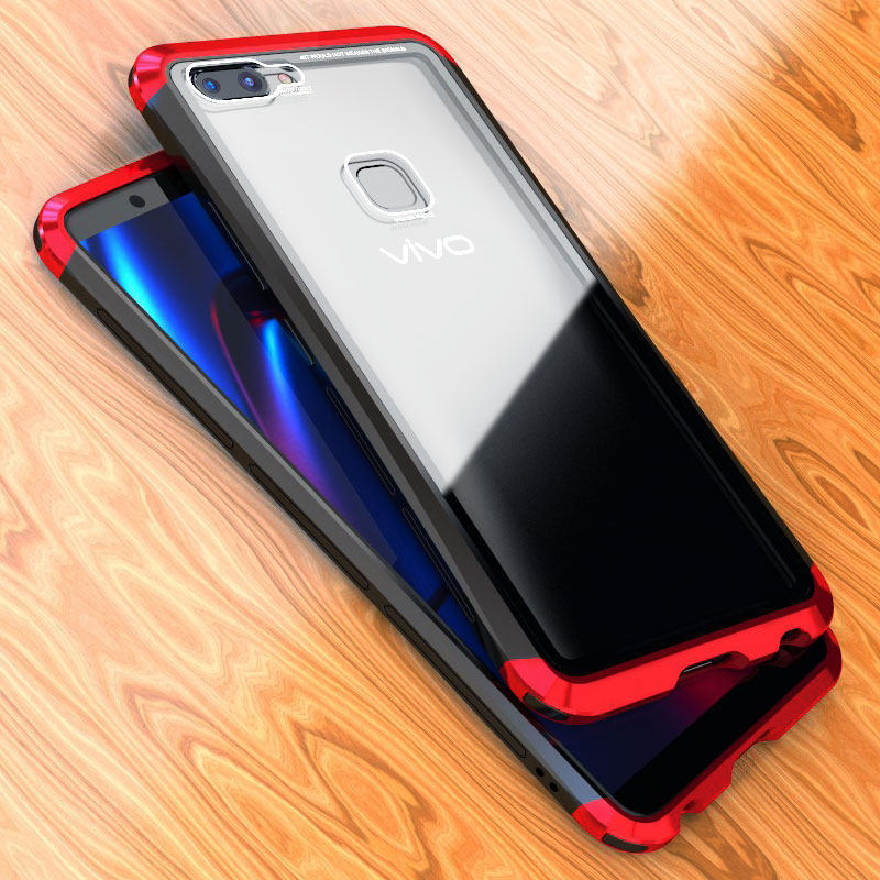 Luphie Nunchaku Airframe Metal Frame Air Barrier Tempered Glass Back Case Cover for vivo X20