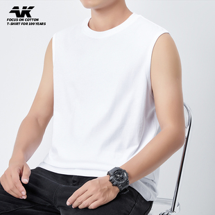 男装 t恤背心男士 白色宽松纯棉坎肩衣服打底 运动透气无袖 健身美式