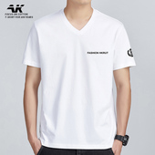 新款 印花男士 秋衣 纯棉V领潮牌潮流衣服男装 打底衫 短袖 T恤潮流半袖