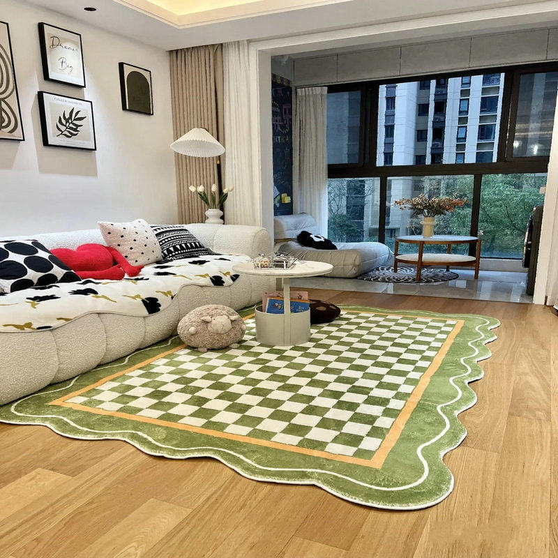 棋盘格客厅地毯儿童爬行绿色毯