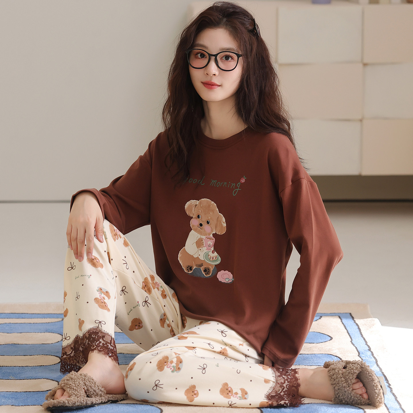 卡之恋纯棉加厚睡衣女春秋冬长袖