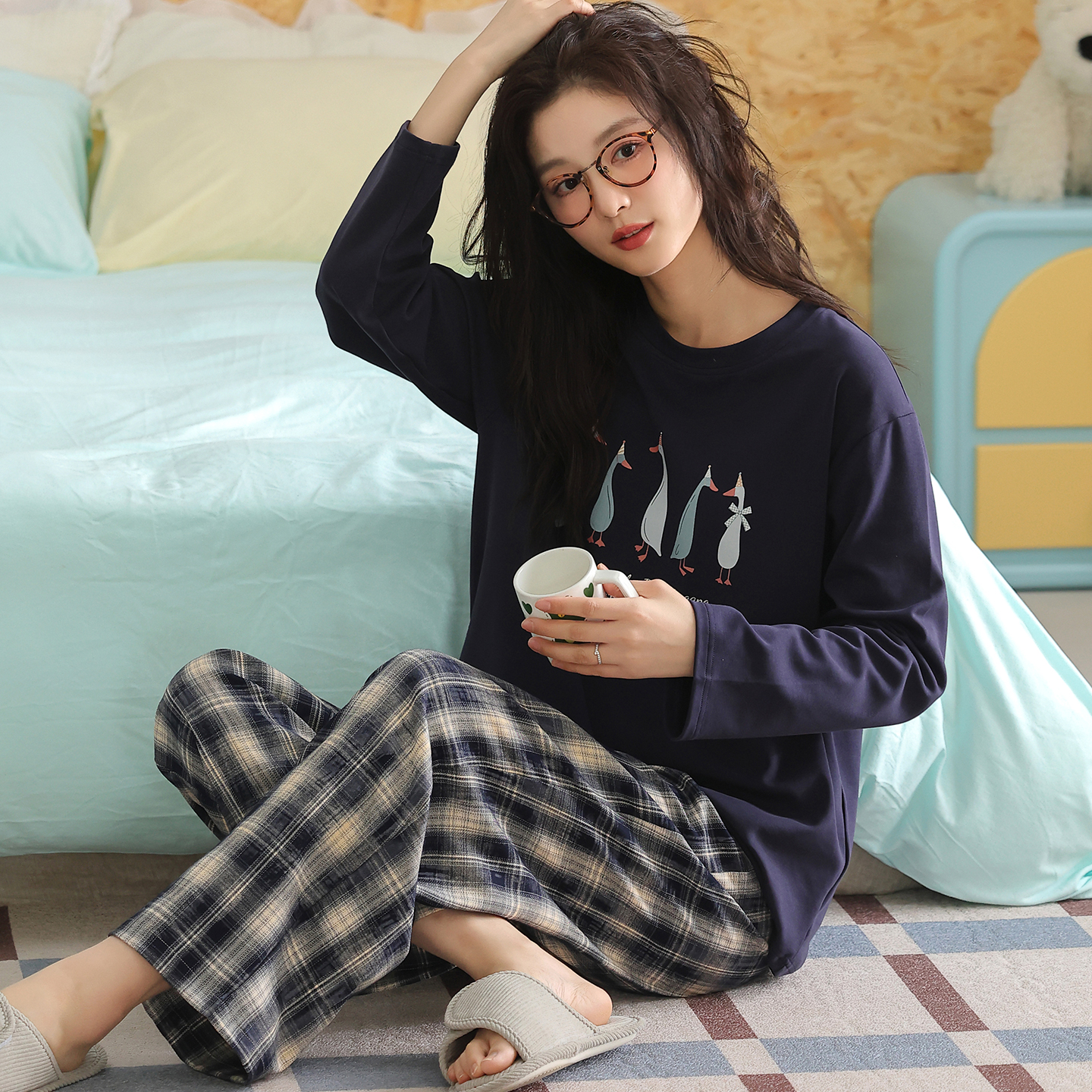 卡之恋纯棉加厚睡衣女春秋冬长袖