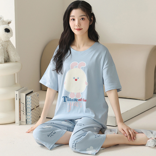 卡通动漫七分裤 卡之恋睡衣夏季 7A抗菌薄款 女款 家居服 纯棉蓝色短袖