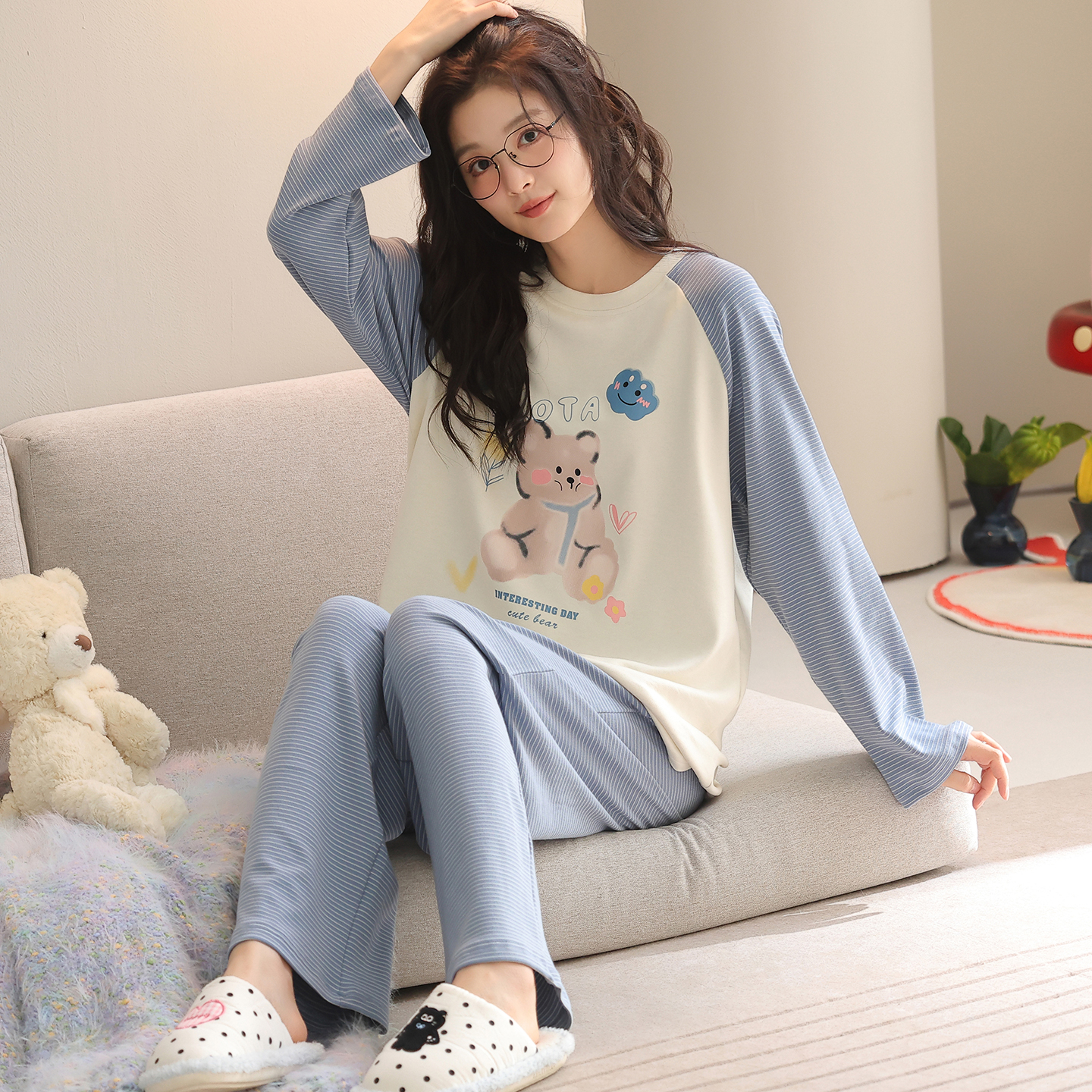 卡之恋睡衣女秋冬季德绒加厚长袖