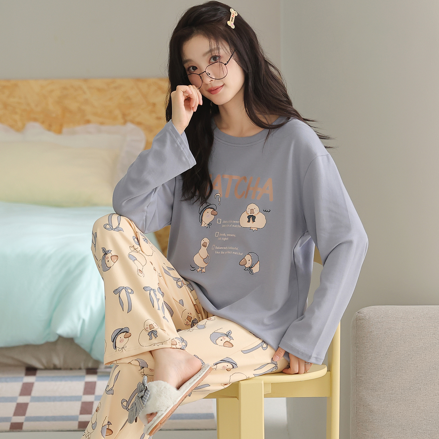 卡之恋女士纯棉睡衣春秋长袖