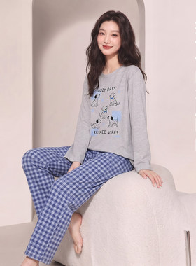 睡衣女款秋春加厚纯棉柔软长袖