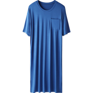 男士睡袍夏季薄款冰丝短袖睡衣战袍男裙一体性感睡裙宽松男款浴袍