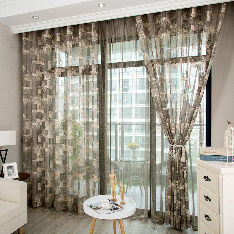 窗纱纱帘窗帘纱布料客厅阳台纱成品镂空隔断帘浅咖灰色现代简约