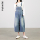 孕妇装 减龄孕期穿搭复古休闲八分阔腿裤 孕妇牛仔背带裤 春 新品