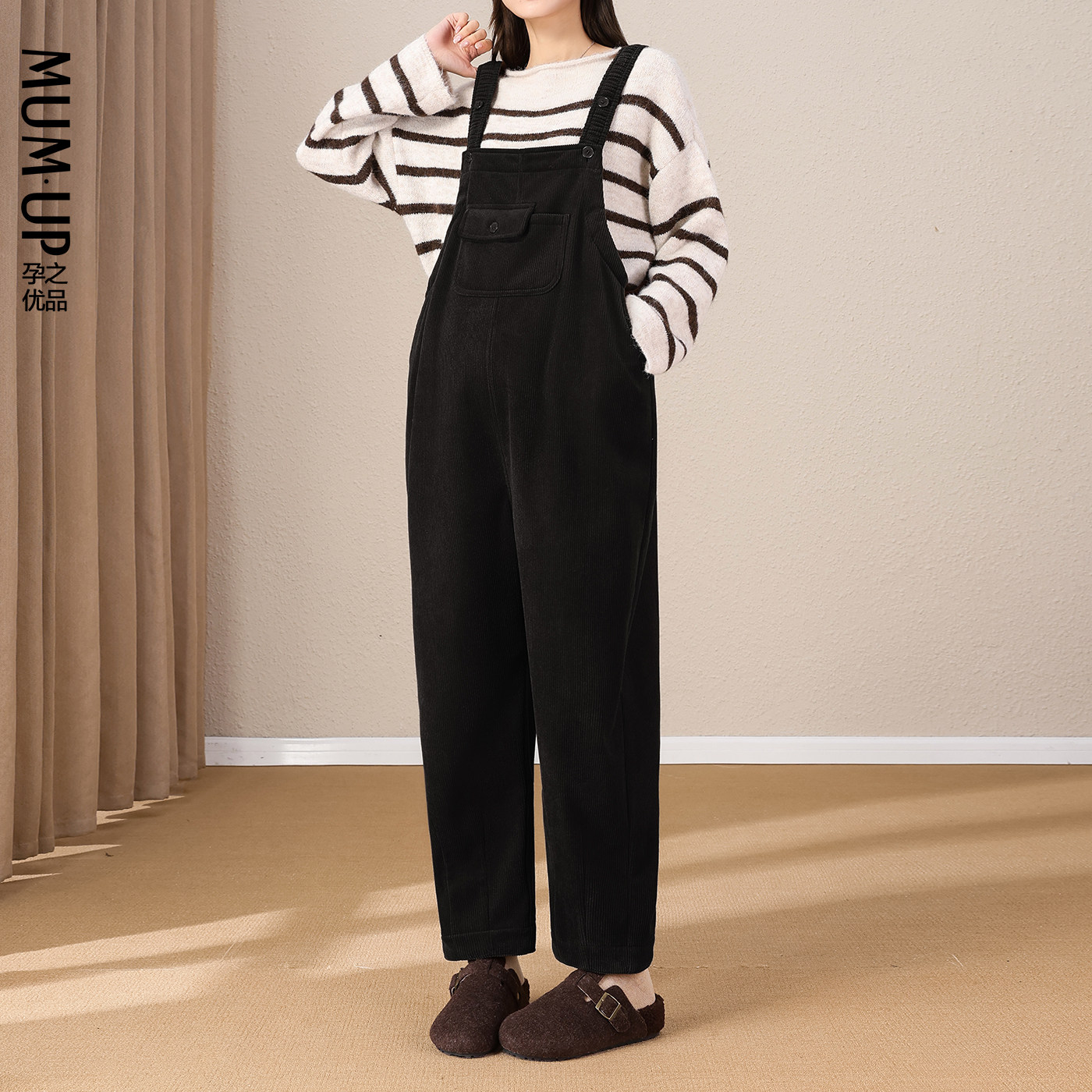 孕之优品孕妇灯芯绒背带裤秋冬款外穿减龄宽松休闲孕妇装孕妇裤子