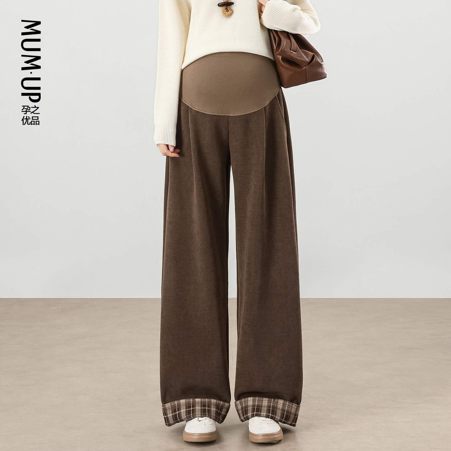 【新品】孕妇格纹阔腿裤女春秋款复古美拉德休闲裤显瘦孕妇裤秋季