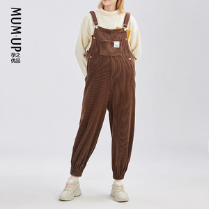 孕之优品孕妇背带裤春秋新款外穿大码宽松灯芯绒加厚孕妇裤秋冬女