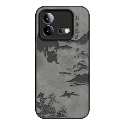 水墨画适用iqooneo8手机壳vivoiqooneo7保护套neo6羊巴皮vivo镜头全包防摔6se高级感8pro男7se新款iqoo外壳