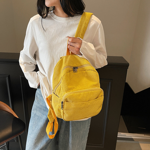 帆布双肩包女小巧纯色灯芯绒日系ins复古简约百搭可放平板小背包