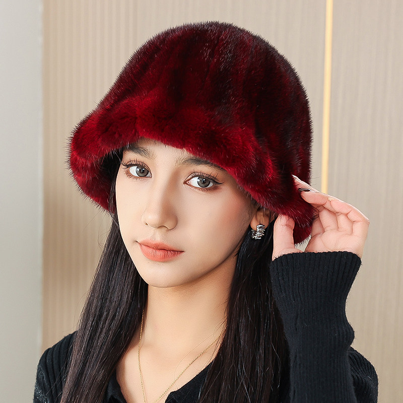 水貂渔夫帽女士秋冬季真毛皮草防寒保暖水桶帽韩版显脸小加厚年轻