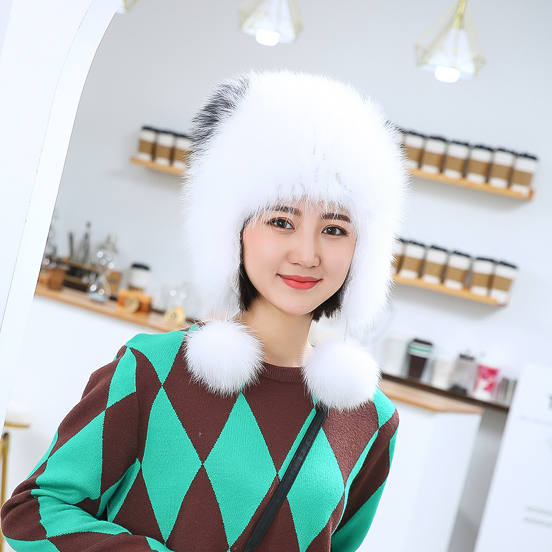 狐狸毛帽子女冬季甜美可爱猫耳朵帽保暖护耳青少年儿童包头皮草帽