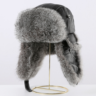 真兔毛雷锋帽子男女冬季真羊皮兔皮毛一体保暖护耳东北骑车行棉帽