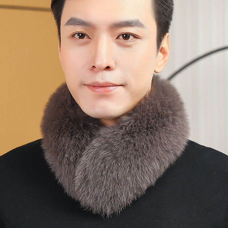 整皮狐狸毛围巾冬季加厚保暖皮草围脖男士户外休闲吸铁石毛毛脖套