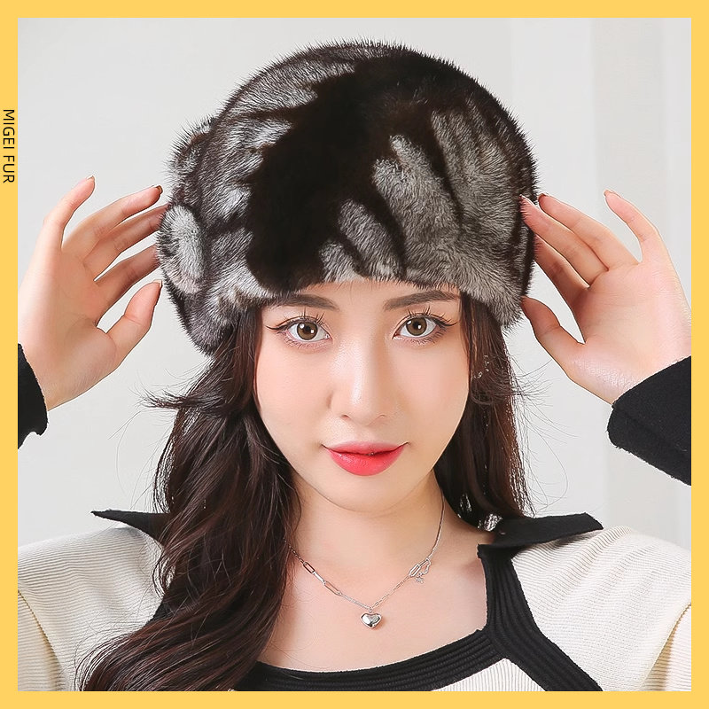 帽子女冬季保暖护耳水貂皮貂毛裘皮帽复古皮草毛毛画家贝雷帽英伦