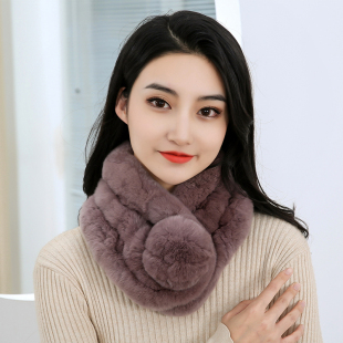 真獭兔毛围巾女冬季 皮草围巾围脖毛领子少年儿童保暖护颈脖套 韩版