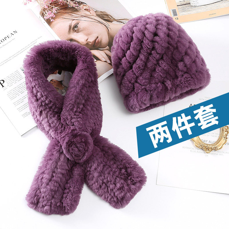 獭兔毛帽子女冬季韩版保暖护耳中老年人妈妈奶奶皮草围巾两件套装