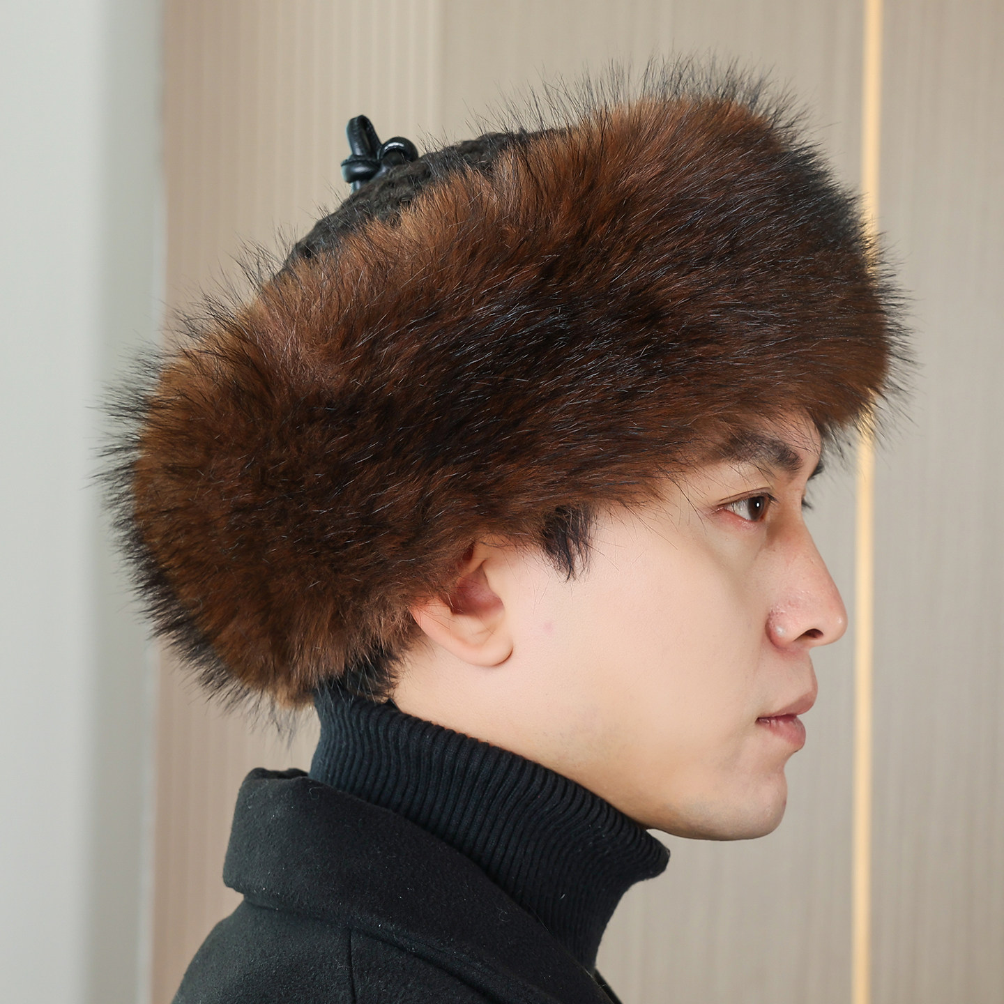 仿狐狸毛羊羔毛王爷帽贝勒爷帽子男冬季保暖时尚百搭紫貂毛蒙古帽